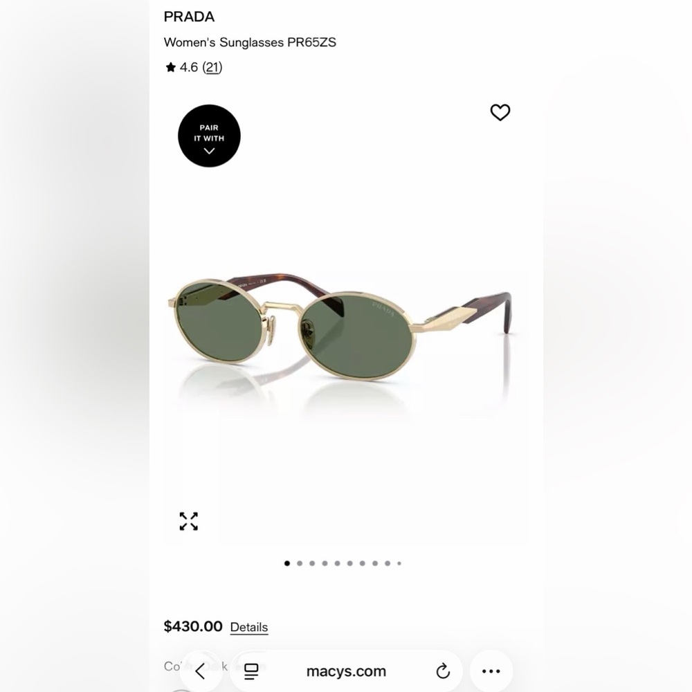 Prada 65ZS Sunglasses with Gold Frame and Green Lenses - Picture 14 of 14